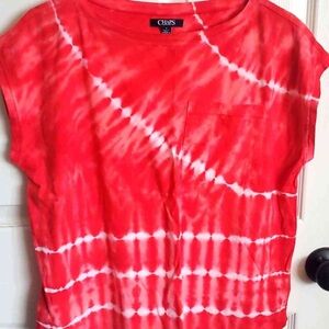 Chaps Vibrant Red and White Tie-Dye Tee